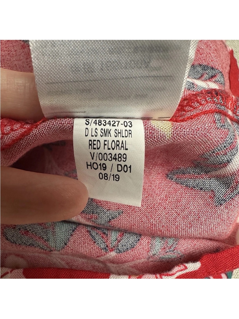 Old Navy Red Floral Blouse Smocked Shoulder Long Sleeve NWT - Picture 11 of 14